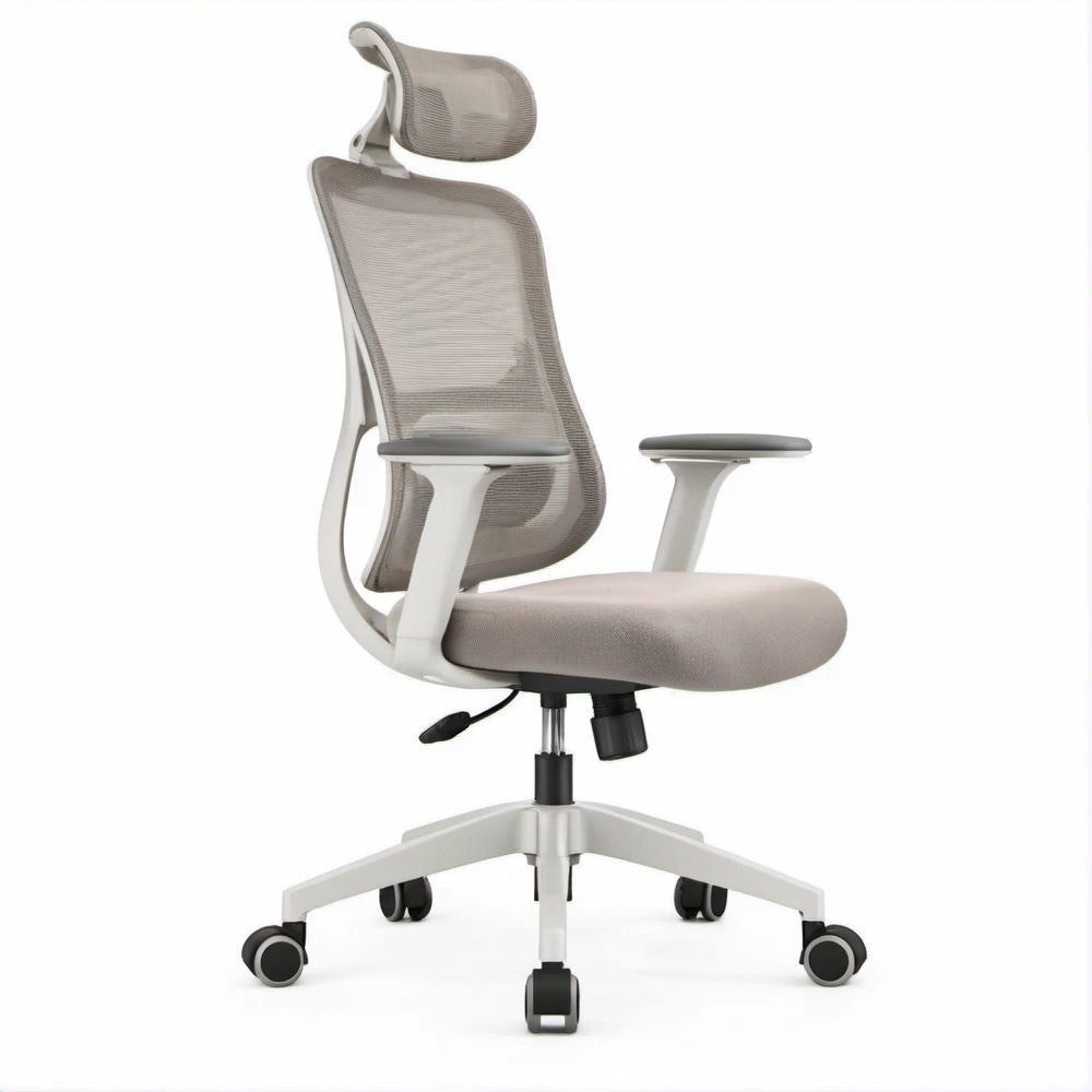 Ergonomiczny obrotowy fotel biurowy z regulowanym zagłówkiem, szary, 65 x 65 x 116–126 cm