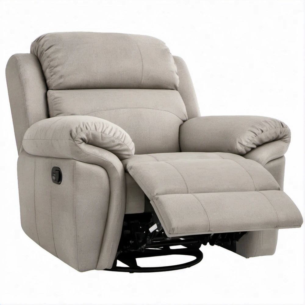 Beżowy fotel rozkładany i bujany z mikrofibry, 95 × 98 × 102 cm