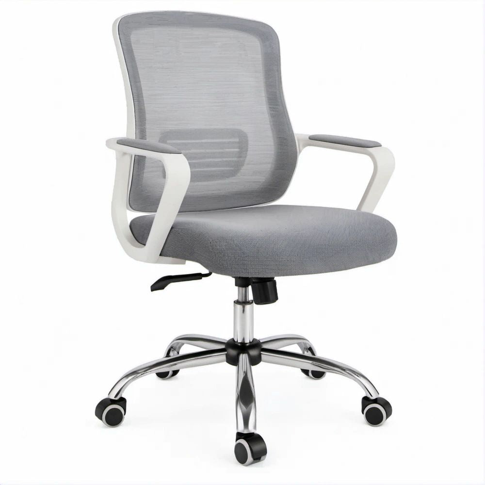 Ergonomiczny fotel biurowy obrotowy szary z oparciem siatkowym, 62 x 62 x 106–116 cm
