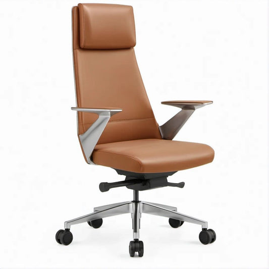 Brązowy fotel obrotowy ze skóry PU 68 × 68 × 118–128 cm
