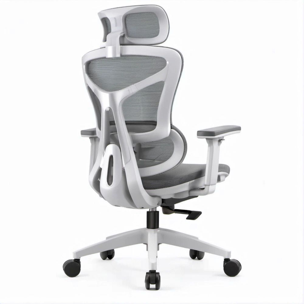 Ergonomiczny fotel biurowy obrotowy z zagłówkiem, jasnoszary/czarny, 66 x 66 x 118–128 cm