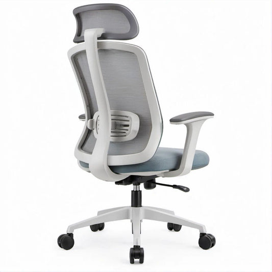 Ergonomiczne obrotowe siedzisko z zagłówkiem szaro-białe 65 x 65 x 116–126 cm