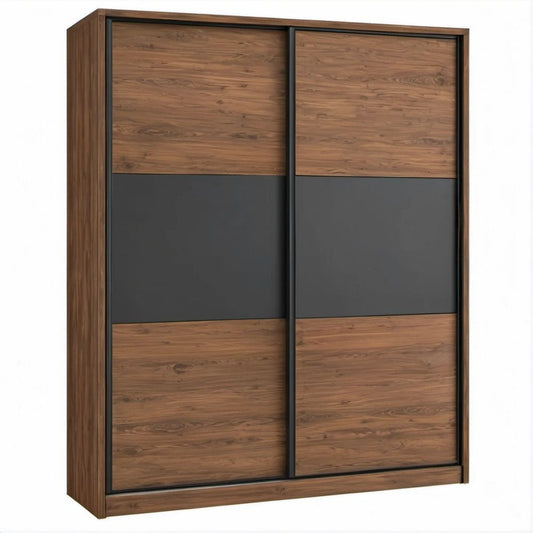 Szafa przesuwna orzechowa z czarnymi panelami, 180 x 60 x 200 cm