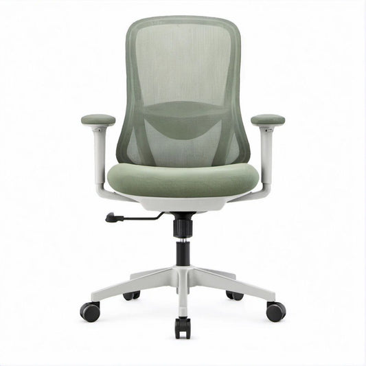 Ergonomiczny fotel obrotowy z siatkowym oparciem, zielony szałwiowy/biały/czarny, 64 x 64 x 97–107 cm
